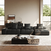 Mesa de Centro de Lujo con Tapa de Piedra, Mesa de Centro Modular de Cuero Genuino con Estructura de Madera Sólida para Hoteles y Salas de Estar de Alta Gama