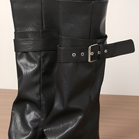 Bottes mi-mollet amovibles pour femme en fibre superfine, style pantalon, avec talon épais, bottes de chevalier rétro, couleur unie, rehaussantes
