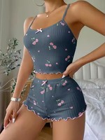 Ensemble pyjama pour femmes MHK84, camisole d'été, shorts élastiques, vêtements de maison pour femmes, imprimé jacquard