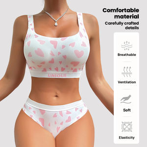 महिलाओं y2k हॉट गर्ल लिंगरी सेट निर्बाध खेल के लिए आरामदायक फसल ब्रा वायर मुफ्त लुभावनी प्यारी प्रिंट बिकनी पैंटी - Product Image 5