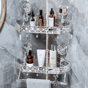 No Drill Wall Mount Triangular Shelf Suction Mounted Corner Bathroom Storage Rack Durable 8-11.9in Depth - Product Image 1