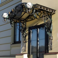 Application moderne de porte d'auvent de fer forgé en acier avec la conception en verre d'installation de vis de panneau de polycarbonate