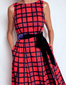 Clothing Manufacturer Low Moq High Quality O Neck Sleeveless <strong>Red</strong> Plaid <strong>Tartan</strong> Maxi Long <strong>Dress</strong> with Belt Oem Custom for <strong>Women</strong> - Product Image 3