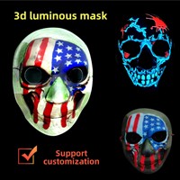 Masque de fête d'Halloween lumineux 3D en plastique à lumière froide, motif fantôme effrayant