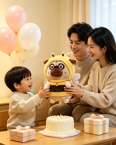 Peluche Kawaii Mignon Chien Shar Pei avec Médaille Porte-Bonheur, Tenue Abeille, Cadeau d'Anniversaire et de Fêtes pour Garçons et Filles - Product Image 4