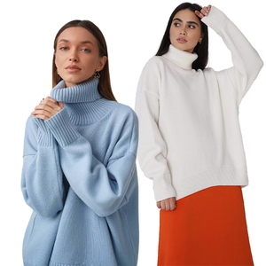 2022 100% Cashmere ถักครึ่งคอเต่าสีทึบเสื้อแขนยาวถัก - Product Image 2