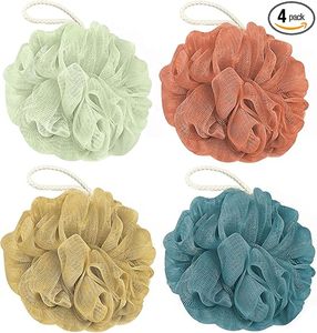 Shower Loofah <b>Bath</b> Sponge, 60G Loofah Exfoliating Body Scrubber, 4 Color Mesh Shower Pouf Balls for Body Wash Yellow Red Green - Product Image 1