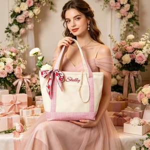 Sac fourre-tout en toile personnalisé, sac cadeau pour demoiselle d'honneur, sac à main brodé avec nom pour la plage, les voyages, les cadeaux de mariage - Product Image 2
