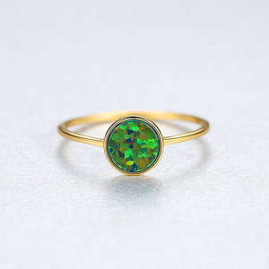 Minimalism S925 Sterling silver opal <b>ring</b> 18K Gold Plated fine <b>ring</b> Round green opal Women's wedding party jewelry Gift - Product Image 6
