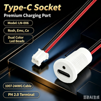 Conector de Carga USB-C con Panel Tipo C Blanco LN-006, LED de Doble Color, con Cable PH 2.0 de 15CM, 24AWG