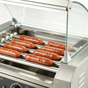 Parrilla de Mesa para Hot Dogs de Acero Inoxidable con 7 Rodillos, Parrilla para <span class=keywords><strong>Salchichas</strong></span> con Luz LED Cálida y Cubierta de Vidrio, Nueva - Product Image 3