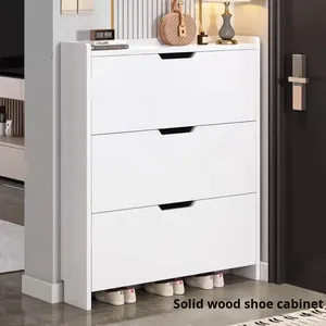 Armoire à chaussures murale ultra-fine en bois massif, écologique, grande capacité, gain de place, pour entrée, <span class=keywords><strong>avec</strong></span> <span class=keywords><strong>3</strong></span> étagères - Product Image 1