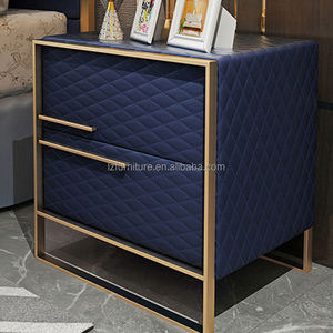 Luxury Modern Bedroom Furniture Gold Metal Frame Wood Leather <b>Night</b> <b>Stand</b> Bed Side Table for Hotel Home - Product Image 2