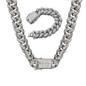 18MM goldene dicke Halskette Armband mit kubanischer Kette voller diamant besetzter europäischer und amerikanischer Hip-Hop-Messing SSCN--087 - Product Image 2