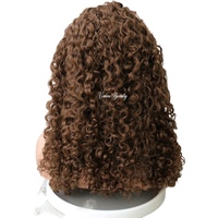 VMAE Perruque mi-tête en cheveux humains naturels bruts, brun foncé vierge, bouclée bouclée profonde style birman, avec partie en U ou en V et cordon de serrage, pour femmes noires