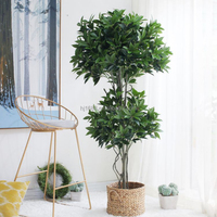4FT 120CM Faux Evergreen Leaf Bonsai Pflanze Fake Bay Lorbeer baum Künstlicher Ball Topiary Baum für moderne Home Office Haus Dekor