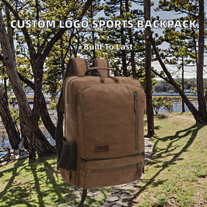 MKW5091 Custom Logo Unisex Travel Sports Laptop <b>Backpack</b> Vintage Waterproof Lightweight Zipper Large Capacity Canvas Students - Product Image 2