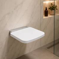 Siège de douche mural pliable blanc au design moderne, finition chromée, durable, pour salle de bain, garantie 5 ans