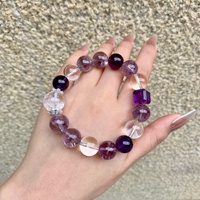 Bracelet perlé en améthyste naturelle et strass blancs, style chinois, porte-bonheur vintage, cadeau pour la Journée de la Femme, en direct