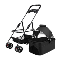 Poussette pliable bleue pour animaux de compagnie, 4 roues, maille respirante, transporteur pour chien et chat, chariot de voyage portable, matériau ABS écologique, souple