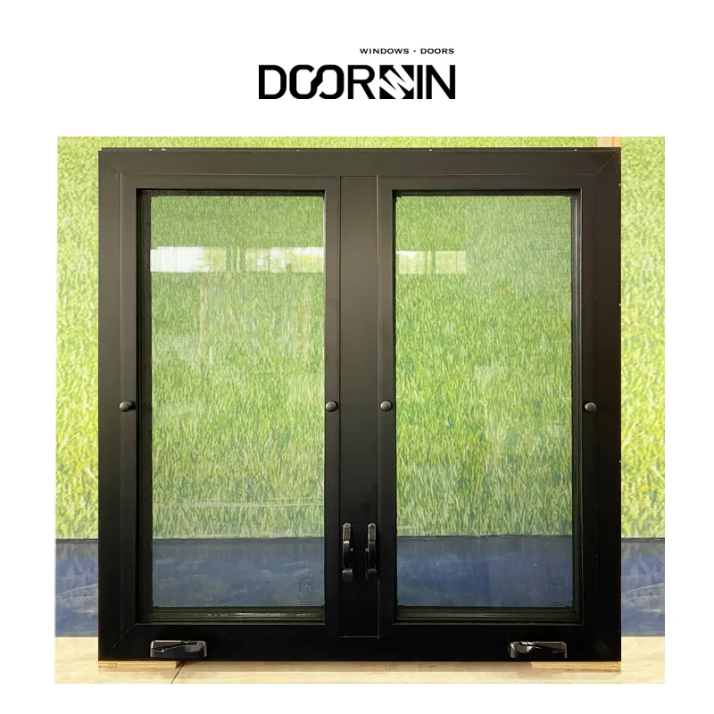 Doorwin American Style Hurricane Impact Residential Double Glazed Black Aluminum Crank Open Push Out Casement Windows