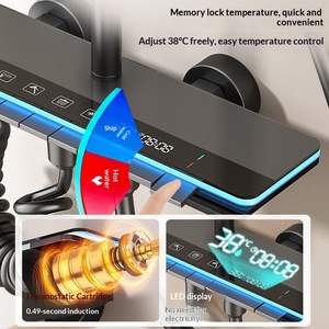 Système de douche thermostatique moderne de luxe à 4 fonctions, effet pluie, mural, en laiton gris, haute pression, avec clavier <span class=keywords><strong>numérique</strong></span> style <span class=keywords><strong>piano</strong></span> - Product Image 3