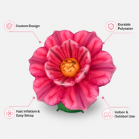 Fleur de pivoine rose gonflable géante réaliste à pétales multicouches pour décoration commerciale extérieure et intérieure