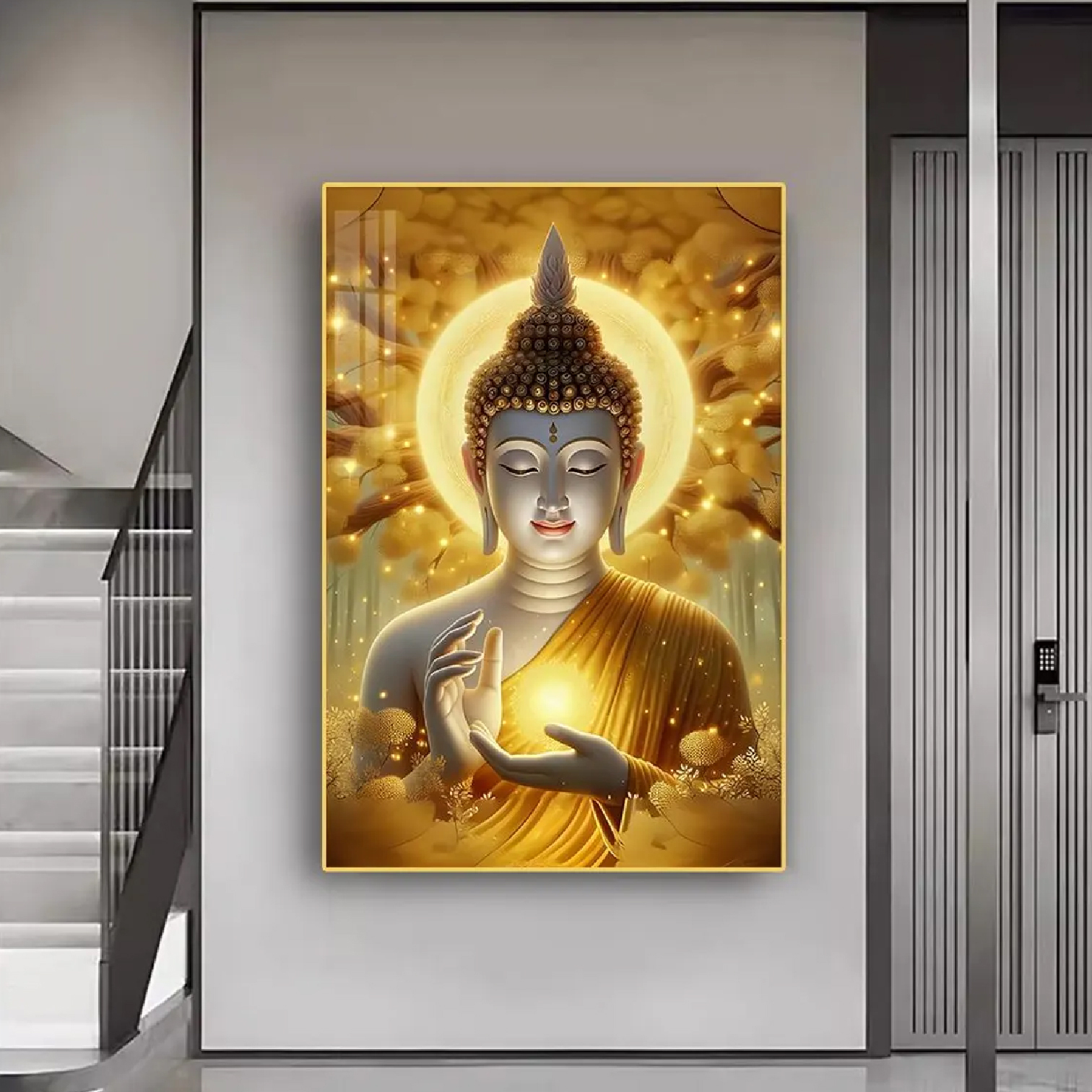 め*る様 仏教アート 金色装飾 フレーム付き Modern-Luxury-Gold-Buddha-