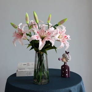 Lys artificiels de haute qualité, toucher réel, 2 têtes, en PU blanc et rose, pour la décoration de mariage, de fête, de centre de table à la maison - Product Image 1