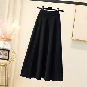 Jupe en maille taille haute à grande ampleur pour femme, nouvelle mode automne-hiver, mi-longue, couleur unie, coupe trapèze, élégante - Product Image 3