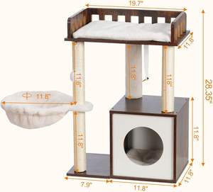 Lüks 38,5 İnç Modern Klasik Tarz İç Mekan Ahşap Çevre Dostu 4 Katlı Kedi Ağacı, Sisal Kulübe Tırmanma ve Tırmalama Kutusu ile - Product Image 5