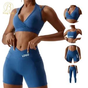 Penjualan Laris Set Pakaian Olahraga Wanita Fitness Gym Ukuran Plus Set Yoga Kustom Set Saku 4 Potong Set Olahraga untuk Wanita