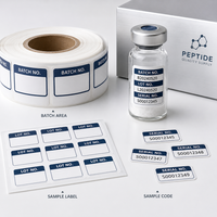 Étiquettes personnalisées imperméables pour petits flacons de peptides, numéros de lot, autocollants pour bouteilles, emballage d'échantillons, impression OEM de numéros de série