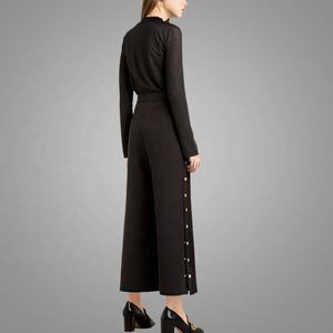 Di Vendita caldo <span class=keywords><strong>A</strong></span> <span class=keywords><strong>Vita</strong></span> <span class=keywords><strong>Alta</strong></span> Nero <span class=keywords><strong>Pantaloni</strong></span> Gamba Larga Oro Chiusura <span class=keywords><strong>A</strong></span> Bottone <span class=keywords><strong>A</strong></span> Pressione <span class=keywords><strong>Pantaloni</strong></span> Per Le Donne Aperto Da Metà Gamba Verso Il Basso <span class=keywords><strong>pantaloni</strong></span> della signora - Product Image 4