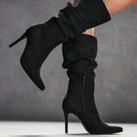 Bottines en jean de créateur à talon aiguille pointu, froncées et plissées, talon fin, imperméables, pour femme, idéales pour les balades nocturnes en ville