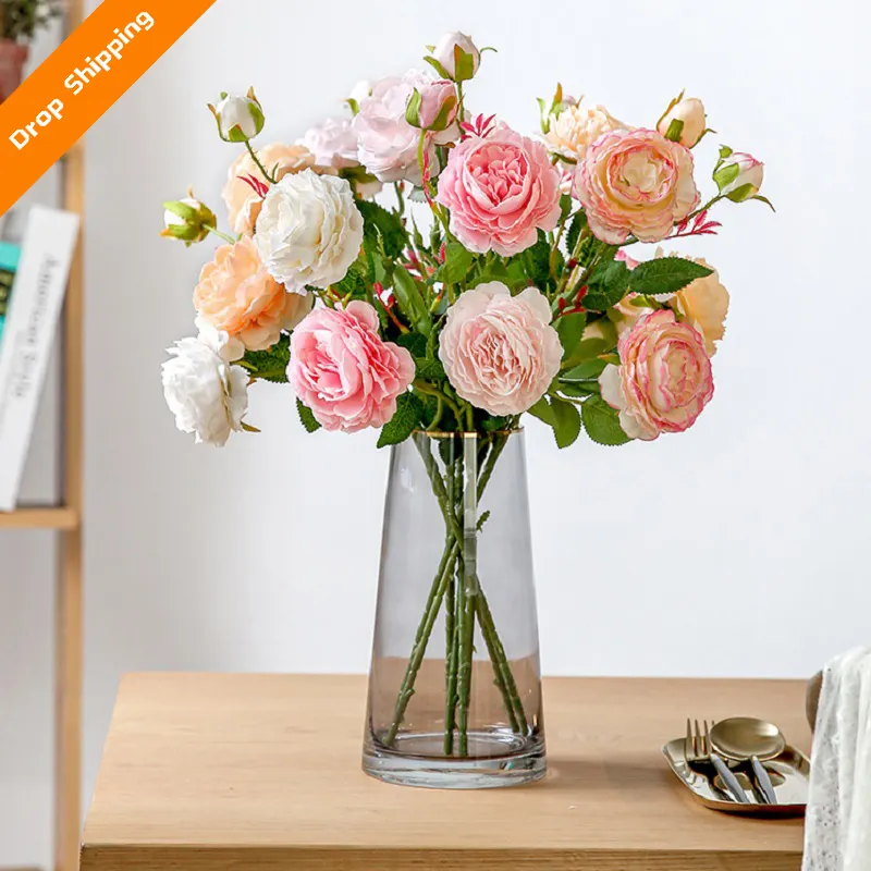 Fleurs artificielles de pivoines, 1 pièce, décoration de salon, pour table à manger, bouquet de roses, pour pique-nique