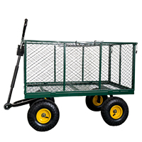 Chariot de jardin pliable à quatre roues en acier à mailles robustes TC1840H avec côtés amovibles, chariot utilitaire OEM, vert