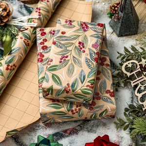 Kraft Christmas Wrapping <b>Paper</b> <b>Roll</b> 17 In X 33 Ft Vintage Watercolor Pattern For Holiday Gift <b>Wrap</b> - Product Image 5