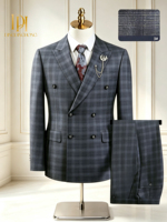 Costume de cérémonie haut de gamme à double boutonnage à carreaux pour homme, idéal pour les garçons d'honneur et les mariés – Meilleure vente