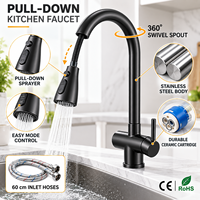 Robinet de cuisine en acier inoxydable avec douchette extractible, flexible tressé en acier inoxydable, montage sur plan, rotation à 360°, eau chaude et froide, finition chromée