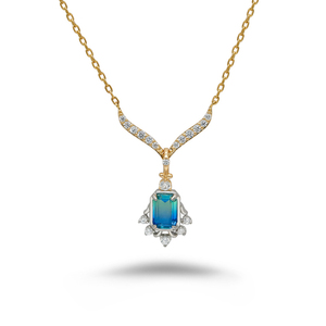 925 argento Sterling 14K placcato <span class=keywords><strong>oro</strong></span> gemma sogni geometrici stella galattica fantasia blu-verde collana di pietra di quarzo - Product Image 1