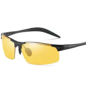 Mannen Al-Mg Frame Nachtzicht Bril Gepolariseerde Zonnebril Voor Rijden Geel Lens
