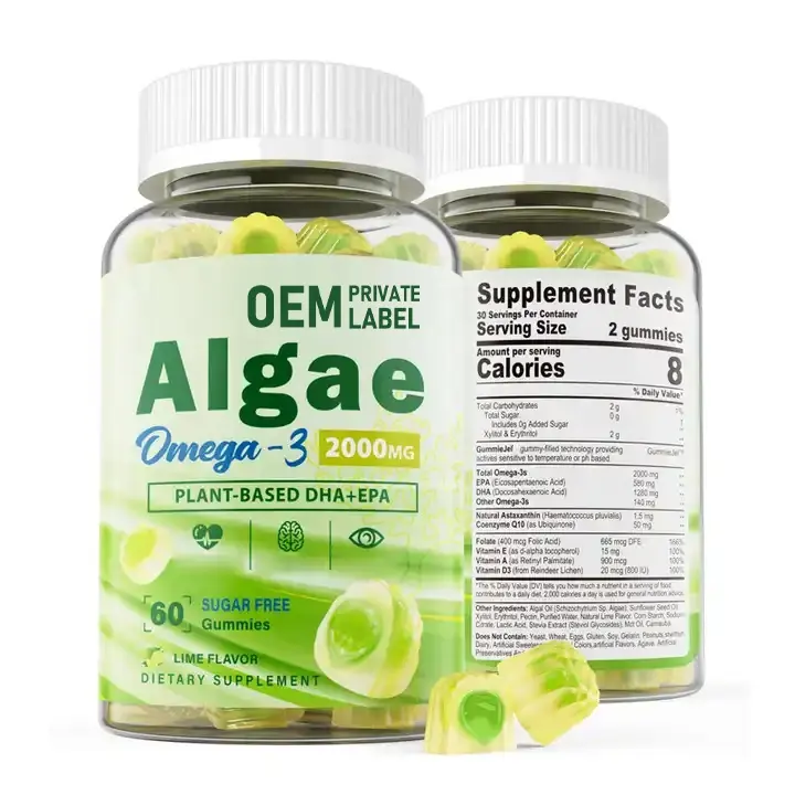 Vegan Omega 3 dolu Gummies DHA EPA deniz Algal yağı artı Vitamin Folate beyin gelişimi güçlü kemikler eklemler ile ek