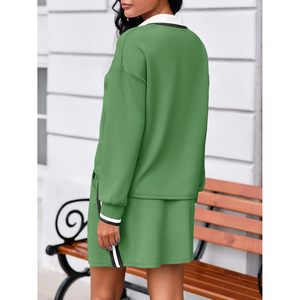 Fisoew Conjunto de 2 piezas para mujer, top de manga larga, minifalda, conjunto informal, transpirable, para todas las estaciones - Product Image 5