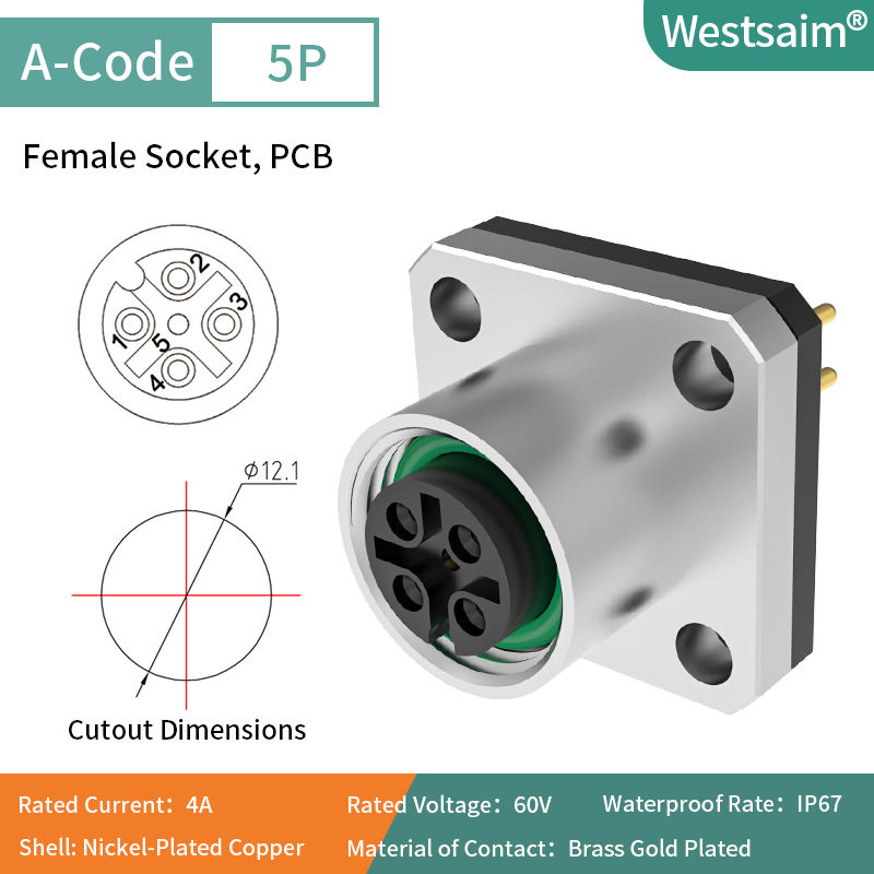 PCB M12-A-5P หญิง