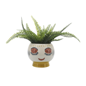 Maceta Redonda de Cerámica con Diseño de Rostro Pintado a Mano para Decoración del Hogar y Uso en Exteriores - Product Image 5