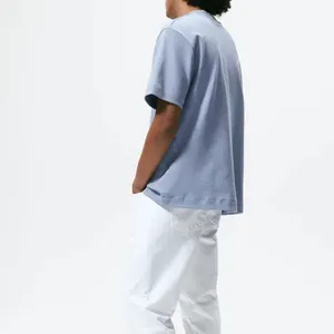 Heren Zware Katoenen T-Shirt Hoge Kwaliteit Custom Logo Desgin Blanco Oversized Drop Shoulder Rib O-hals Tshirt Voor Mannen