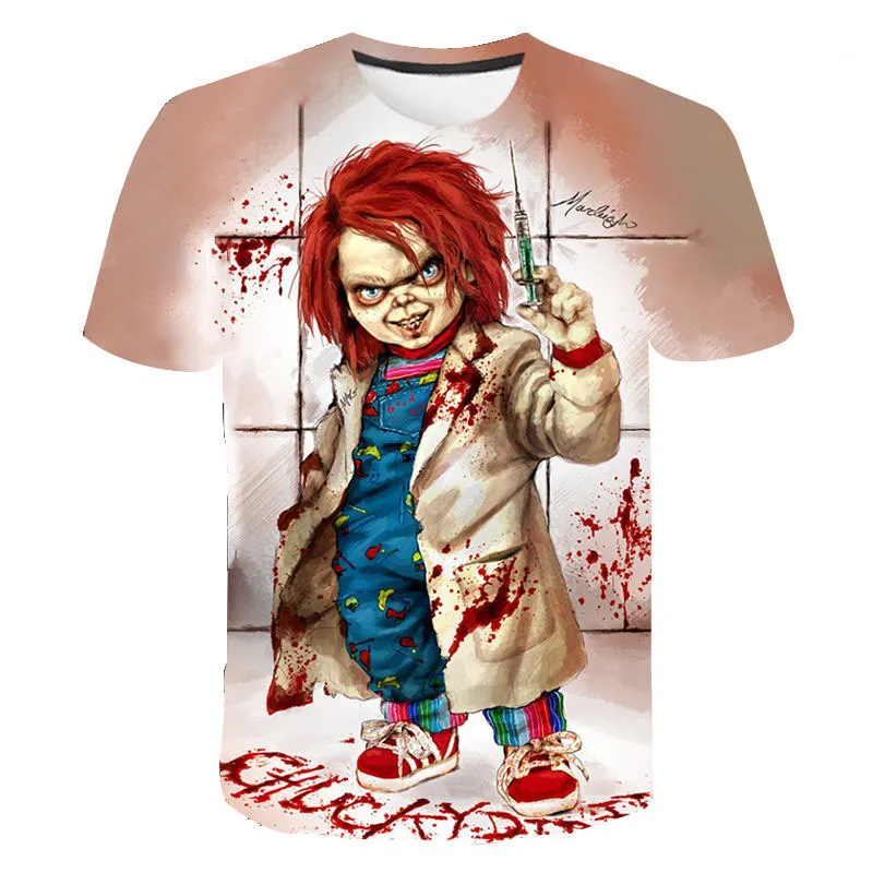 Kaus gambar Digital 3D grafis untuk pria T-Shirt gambar cetak film horor besar Baju Pria dengan motif Chucky permainan anak-anak