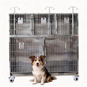 Cage pour animaux de compagnie en acier inoxydable massif de qualité médicale à 5 portes - Niche vétérinaire 304 avec pieds antidérapants pour grands chiens et hôpitaux vétérinaires - Product Image 1