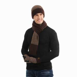 Ensemble de bonnet écharpe d'hiver assortie à rayures verticales pour hommes <span class=keywords><strong>et</strong></span> femmes de haute qualité - Product Image 5